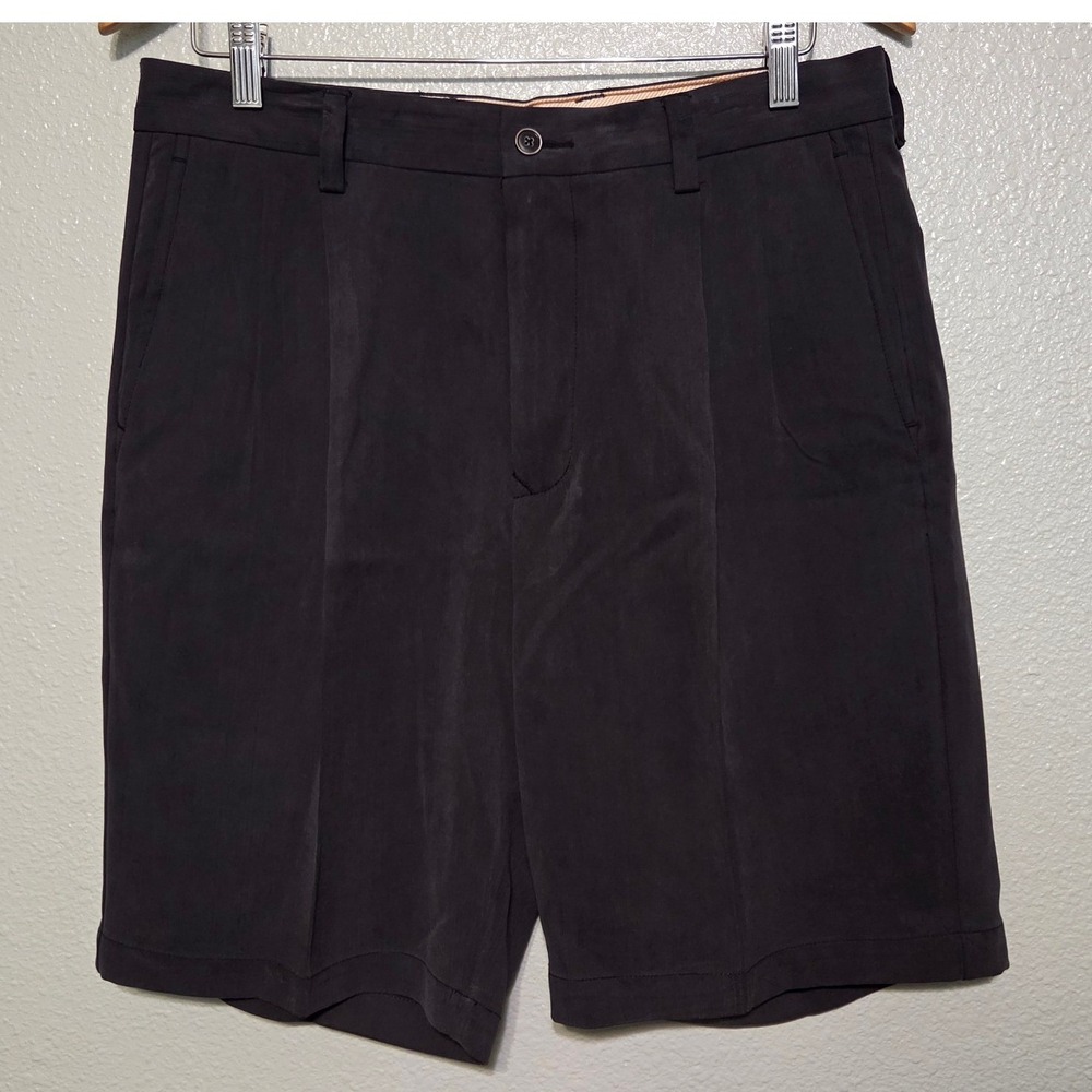 Tommy Bahama Silk Bamboo Short 32 Black Charcoal Pleated Quiet Luxury Minimalist